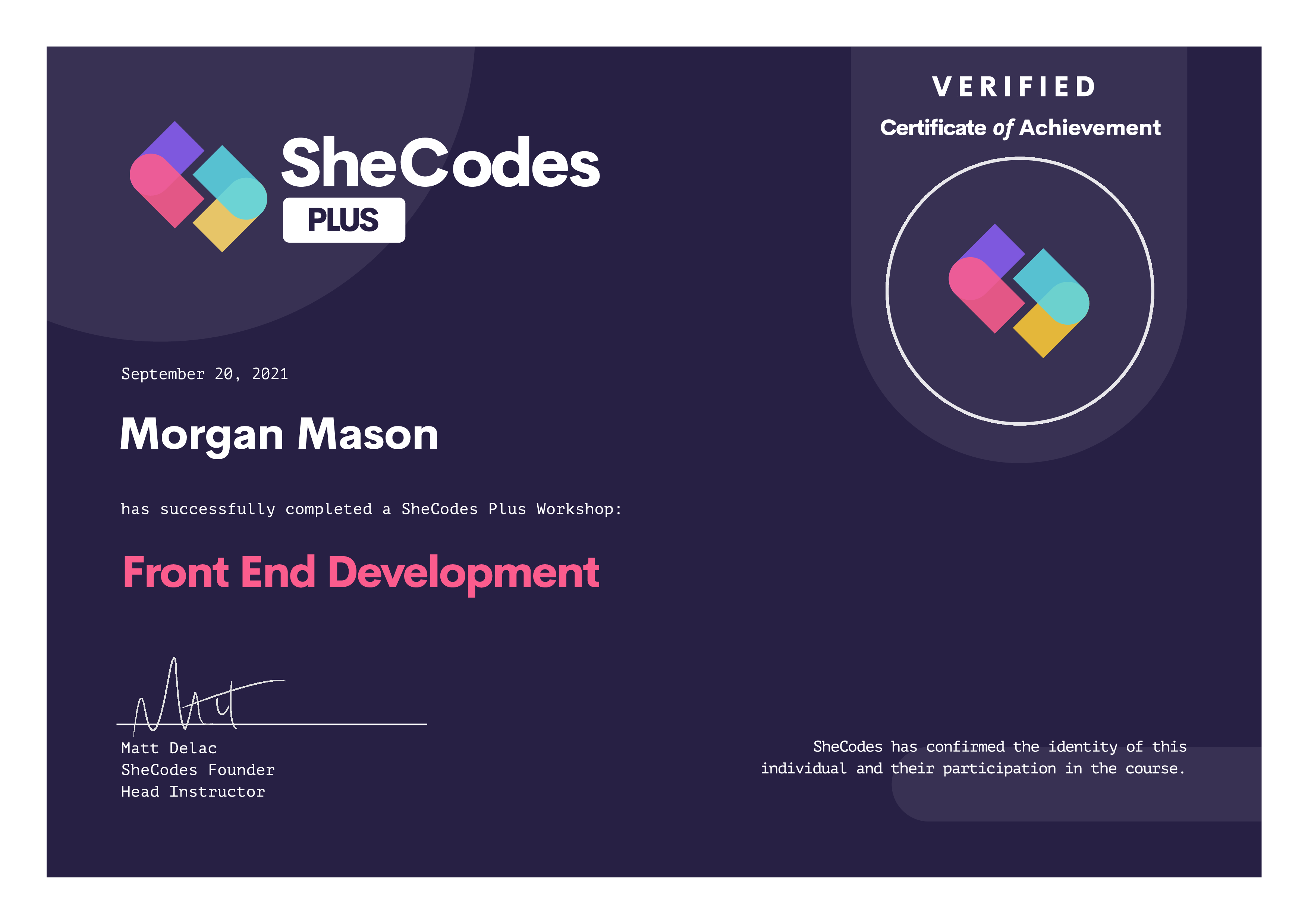 SheCodes Front-End Development Certificate